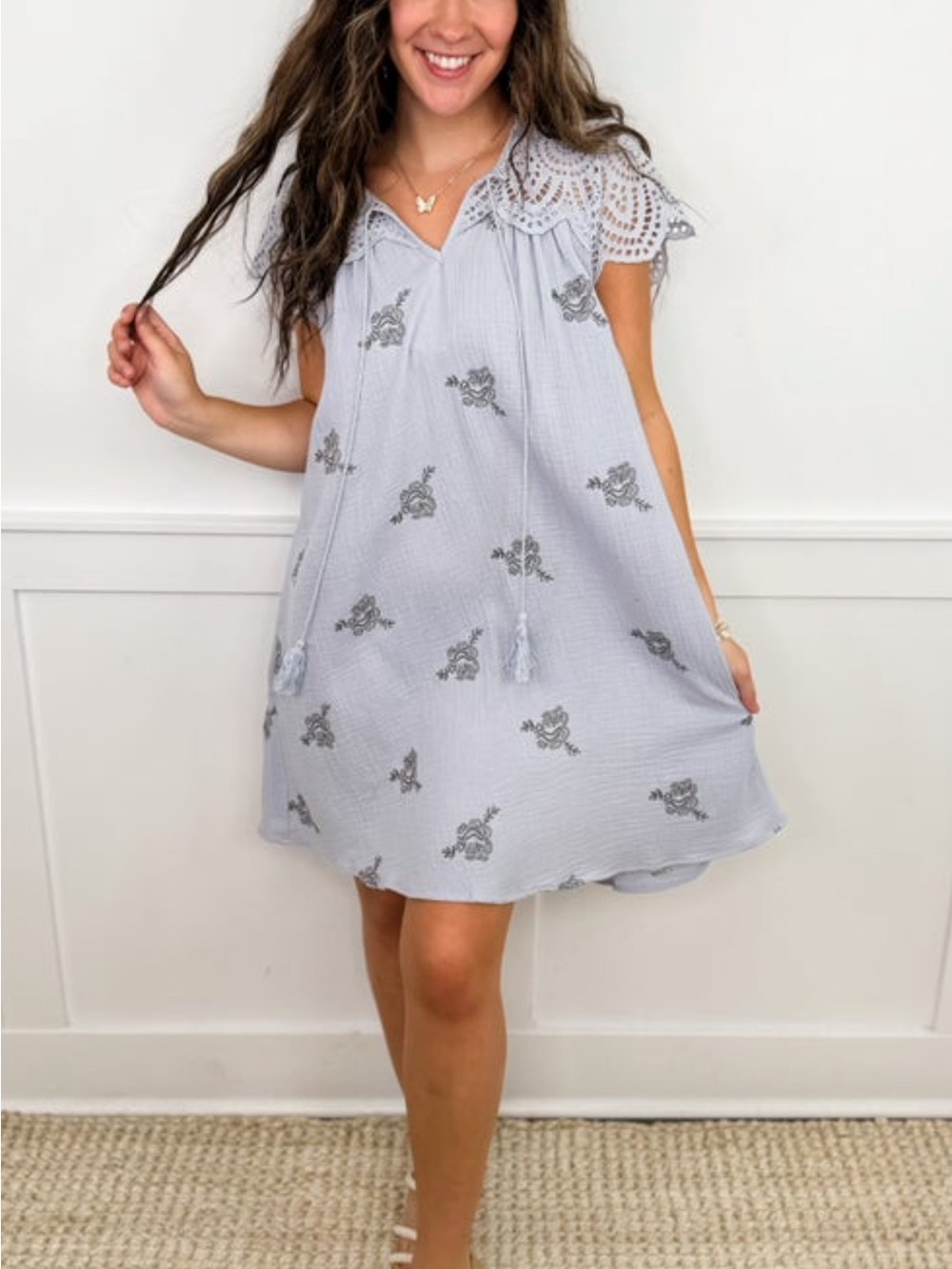 Mystree Light blue Mini Dress with black Floral Print